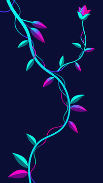 Neon Jungle Vines Glowing with Cyan and Pink Vector