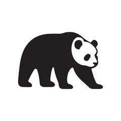 Black and white panda bear silhouette isolated on white background