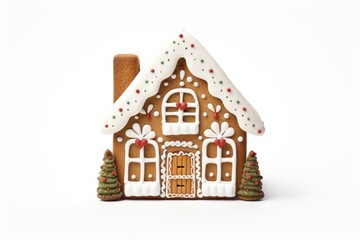 Cute christmas house cookie gingerbread food white background.
