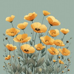 Charming yellow poppies against a soft green backdrop.