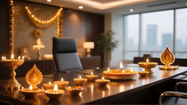Executive Office Desk with Premium Diwali Decoration Setup