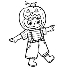 Boy in Pumpkin Halloween Costume Line Art
