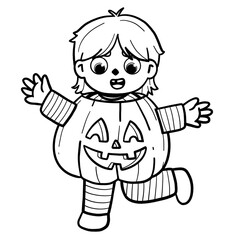 Cute Pumpkin Costume Boy for Halloween – Line Art