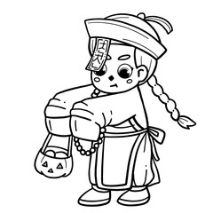 Cute Chinese Vampire Boy Halloween Costume – Line Art