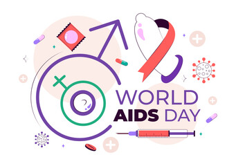 World AIDS Day Vector Illustration on December 1 featuring a Red Ribbon Symbol to Raise Awareness of the AIDS Epidemic in a Flat Style Background