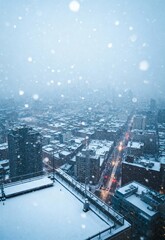 Snowy Metropolis Rooftop View
