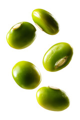 Floating green soybeans isolated on transparent background