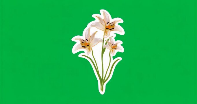 Sticker-style lily cluster appearing on transparent canvas growing to show detail shrinking back