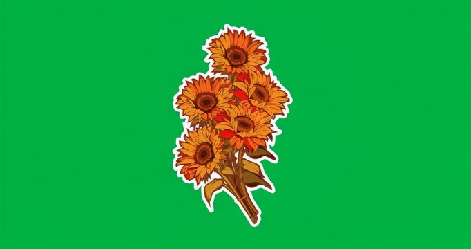 On play sunflower bouquet rotating back and forth on transparent blue canvas showcasing gentle sway