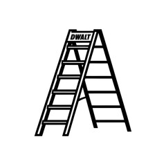 Black and white dewalt step ladder image on transparent background