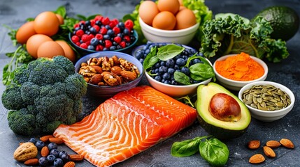 Essential guide to healthy fats  incorporating salmon, eggs, avocado, nuts, seeds, and berries