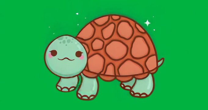 Upon sparkle popping cartoon tortoise walking flickering sparkles looping on transparent background