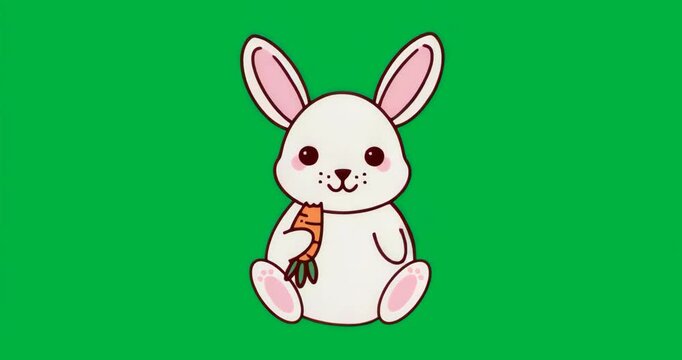 Upon start cartoon white rabbit holding orange carrot on transparent backdrop pulsating blue aura