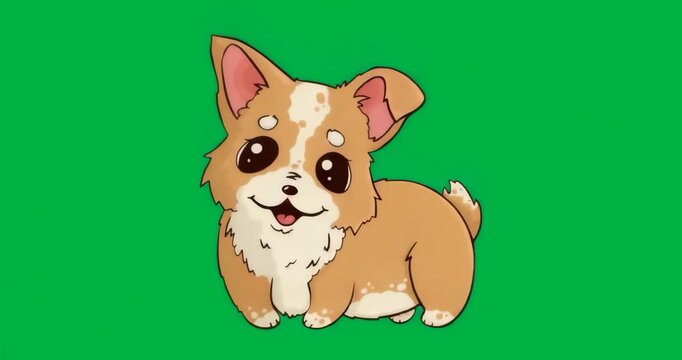 Frame shift causing corgi puppy holding joyful pose on clear background shifting color for design