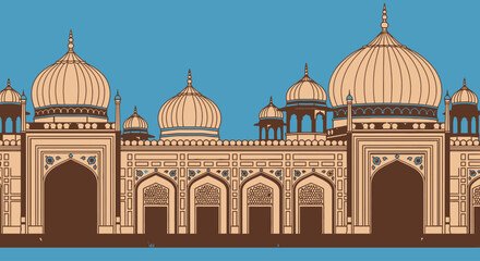 Detailed Vector Illustration of a Classic Islamic Mosque Architecture for Cultural Promotion and Educational Resources. Suitable for historical and architectural studies.