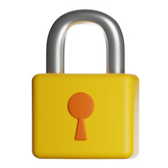 Yellow padlock symbolizing security on transparent background