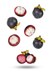 exotic mangosteen fruit arrangement, with white and red segments