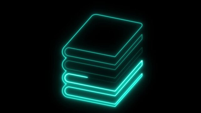 book icon animation. Neon glowing red book icon animation in black background 4k video animation.