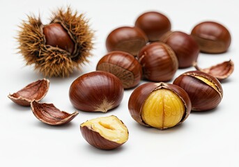 Freshly Roasted Chestnuts on White Background 