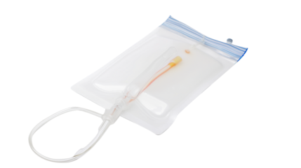 IV drip bag with tube set, essential for surgery, (clean modern detail, transparent  isolated background	
