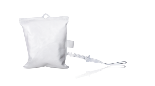 IV drip bag with tube set, essential for surgery, (clean modern detail, transparent  isolated background	
