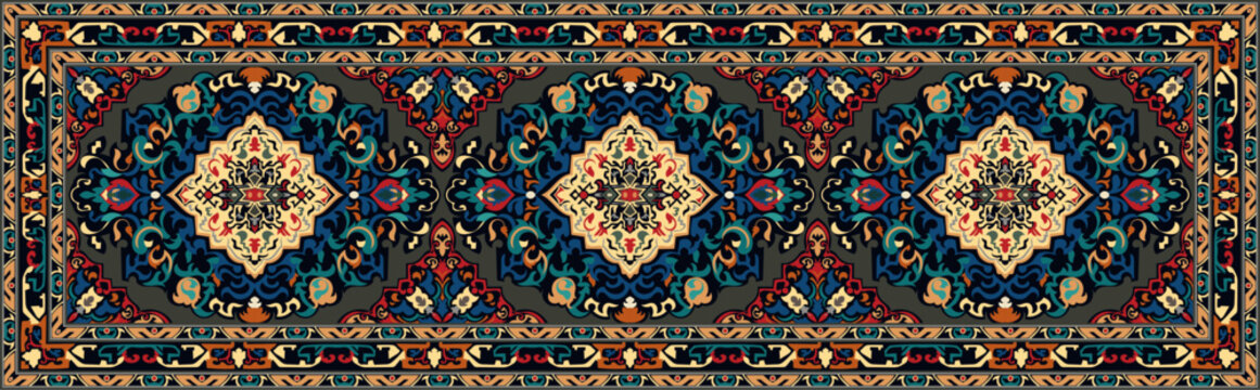 Long carpet, modern Persian carpet pattern, Aztec pattern
