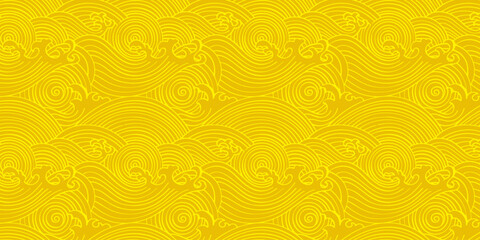 Seamless yellow wave pattern with abstract swirl design.
