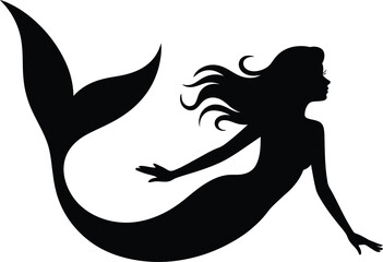 Enchanting Mermaid Silhouette Vector Illustration with Flowing Hair and Tail on Transparent Background for Artistic and Creative Use