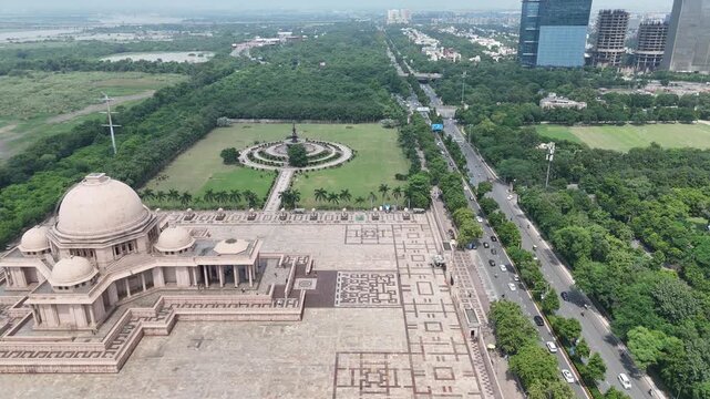 Aerial view of Dr. Bhim Rao Ambedkar park created by BSP leader Miss Mayawati in Noida, Uttar Pradesh