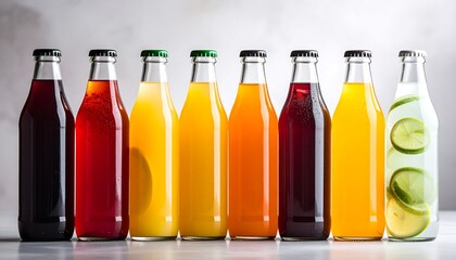 Colorful soda bottles lined up
