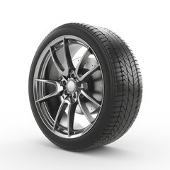 Obraz premium A sleek alloy wheel with a performance tire, designed for vehicles.