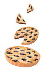 berry pie with lattice top and slice coming