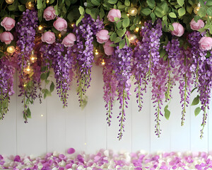 Elegant Purple Wisteria and Pink Rose Floral Background