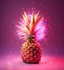 Vibrant pineapple with colorful sparkles.
