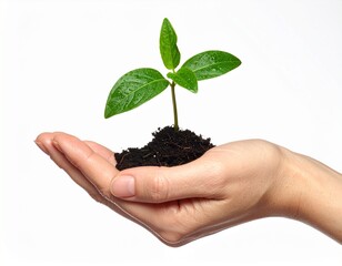 Hand Holding Young Green Plant with Soil &ndash; Symbol of Growth and Sustainability