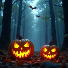 Obraz premium Halloween pumpkin with bats