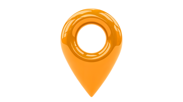 Orange location pin indicating map direction or travel destination concept