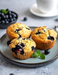 Blueberry muffins on a plate