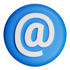 3d at symbol on blue circular button with transparent background