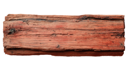 Close-up of a weathered, reddish-brown plank of wood