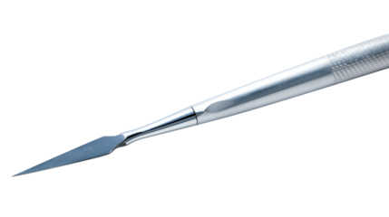 Stainless steel surgical scalpel with sharp blade, operation tool, (clean modern detail, transparent isolated background	
