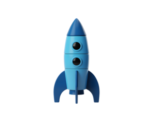 Bold blue rocket ship soaring towards success, perfect for startups and innovation