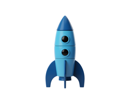 Bold blue rocket ship soaring towards success, perfect for startups and innovation