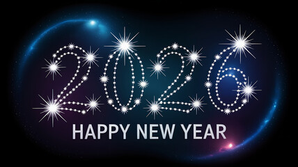 Sparkling 2026 new year celebration with starstudded numbers against a cosmic background perfect for festive greetings and holiday promotions with a touch of celestial magic and futuristic design