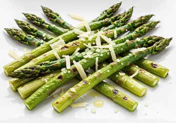 Grilled Asparagus with Lemon and Parmesan on White Background 