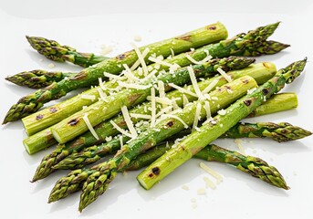 Grilled Asparagus with Parmesan Cheese on White Background 