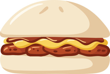 Steamed bun with meat and cheese filling, cartoon style.