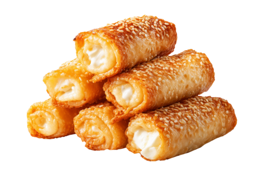 New Zealand crispy cheese rolls isolated on white transparent background, delicious snack or appetizer concept.