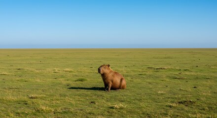 Fototapeta premium Capybara sitting in grassy plain