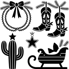Western Christmas Icon Set